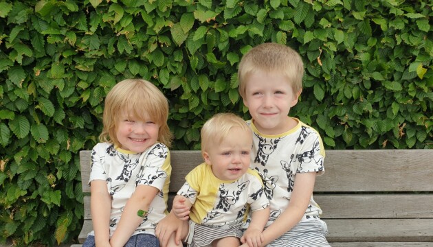 Storebrorsorna Elias (t.vä.) och Theo med lilla Vincent. Vincent, Elias och Theo