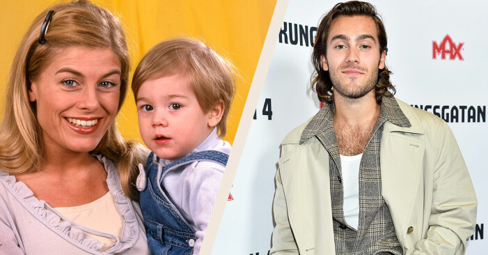 Kolla till vänster! Vilken gullig Benjamin som hänger i mamma Pernillas famn. Benjamin ingrosso