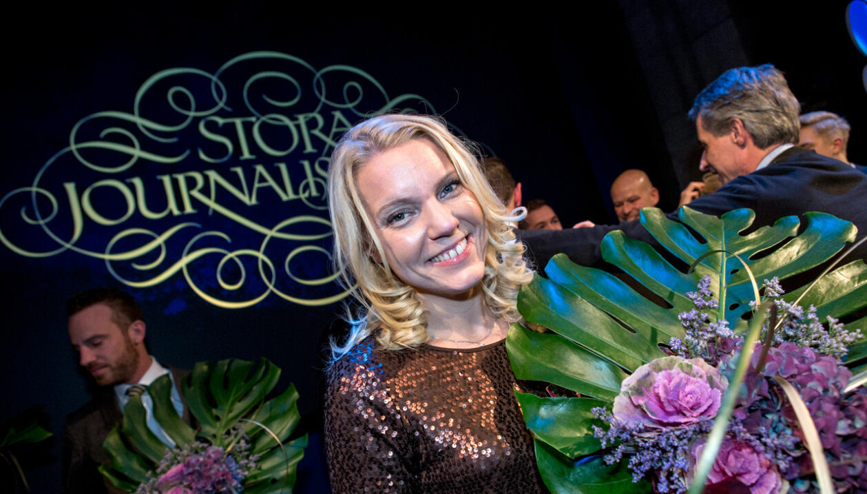 Carina Bergfeldt tog emot Stora journalistpriset 2012.