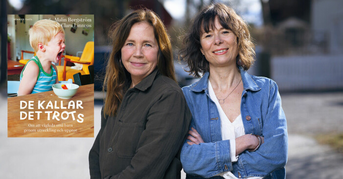Malin Bergström och Clara Linnros har båda jobbat med barn väldigt länge. Foto: Stefan Tell/Bonnier Fakta Malin Bergström och Clara Linnros tillsammans med bokomslaget.