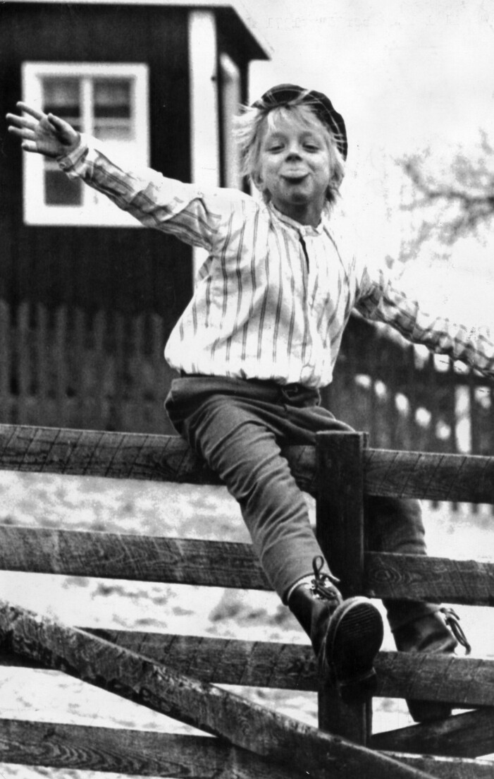 Foto: Jan Holmlund/TT Jan Ohlsson som Emil i Lönneberga lipar mot kameran under inspelning.