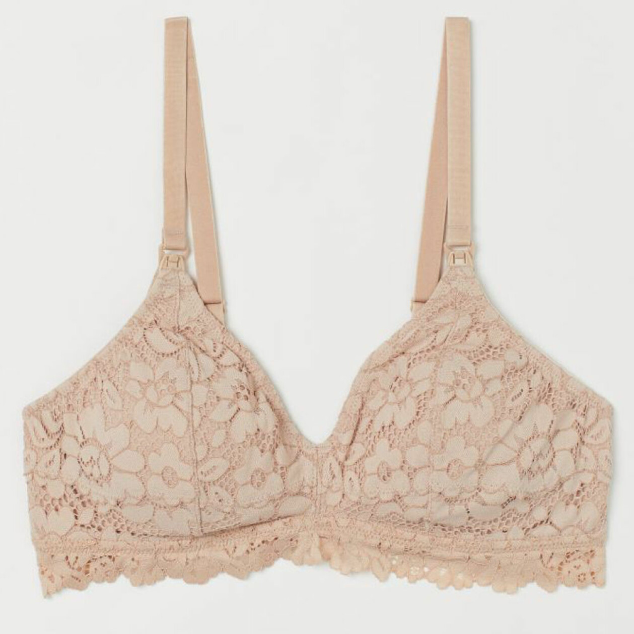 En mjuk, bygellös amnings-bh i spets från H&M.