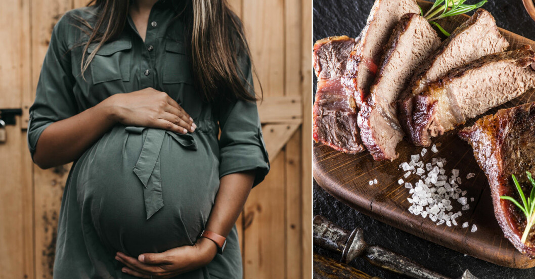 Gravid kvinna och välstekt kött