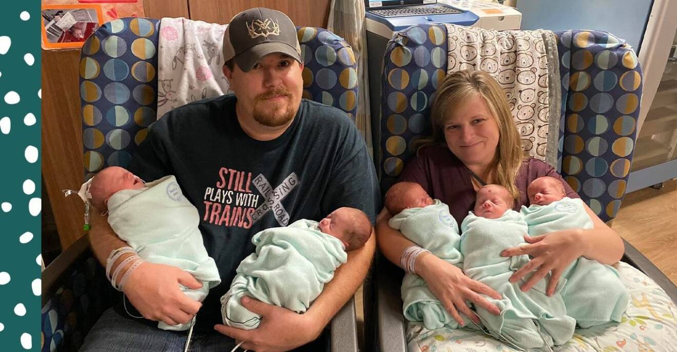 Paret Megan och Joshua Hulen med sina nyfödda femlingar