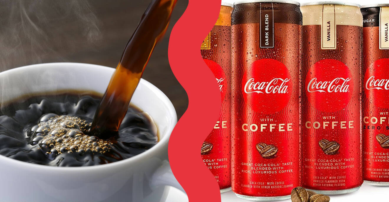 Kopp kaffe och Coca-Cola med kaffe