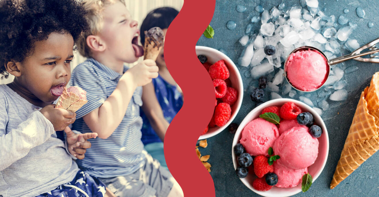 Bild på barn som äter glass samt nyttig nice cream