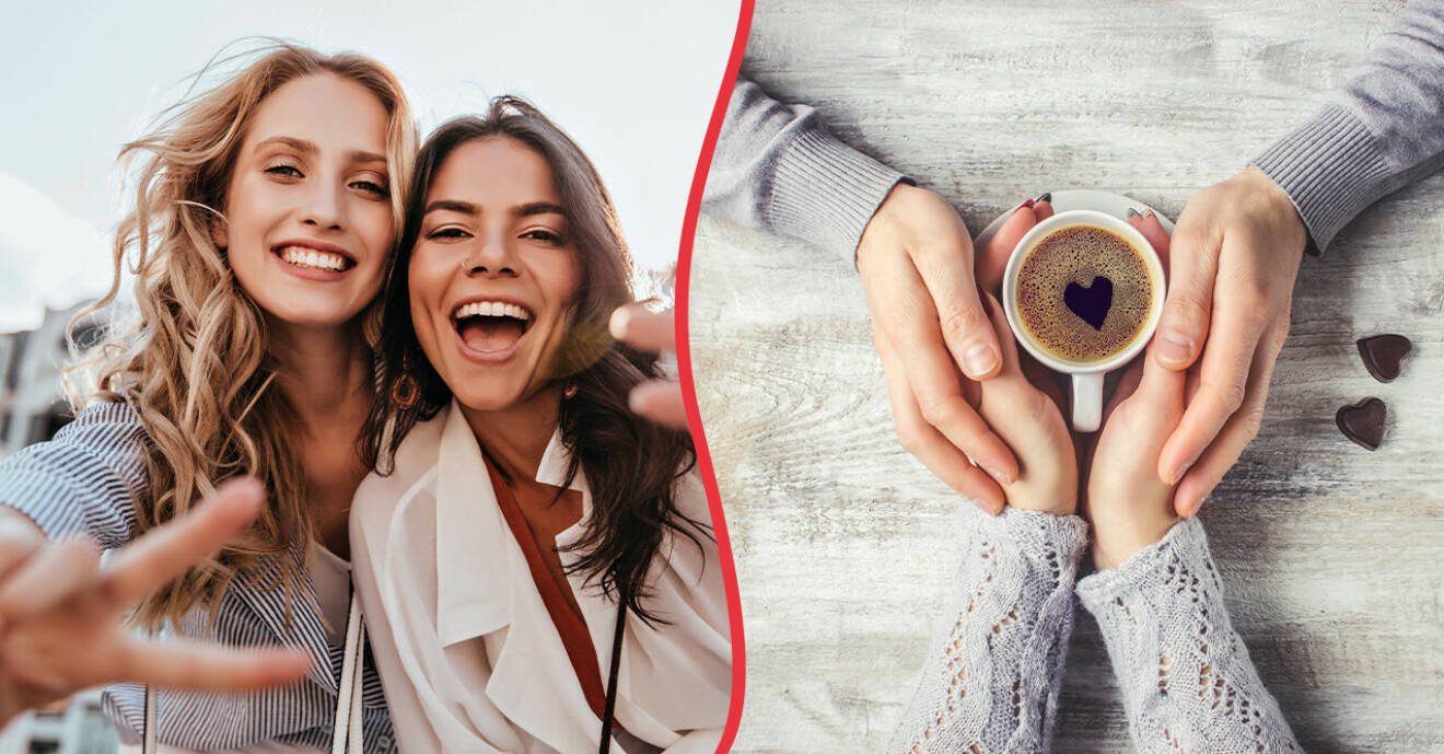 Två glada tjejer och en kaffekopp
