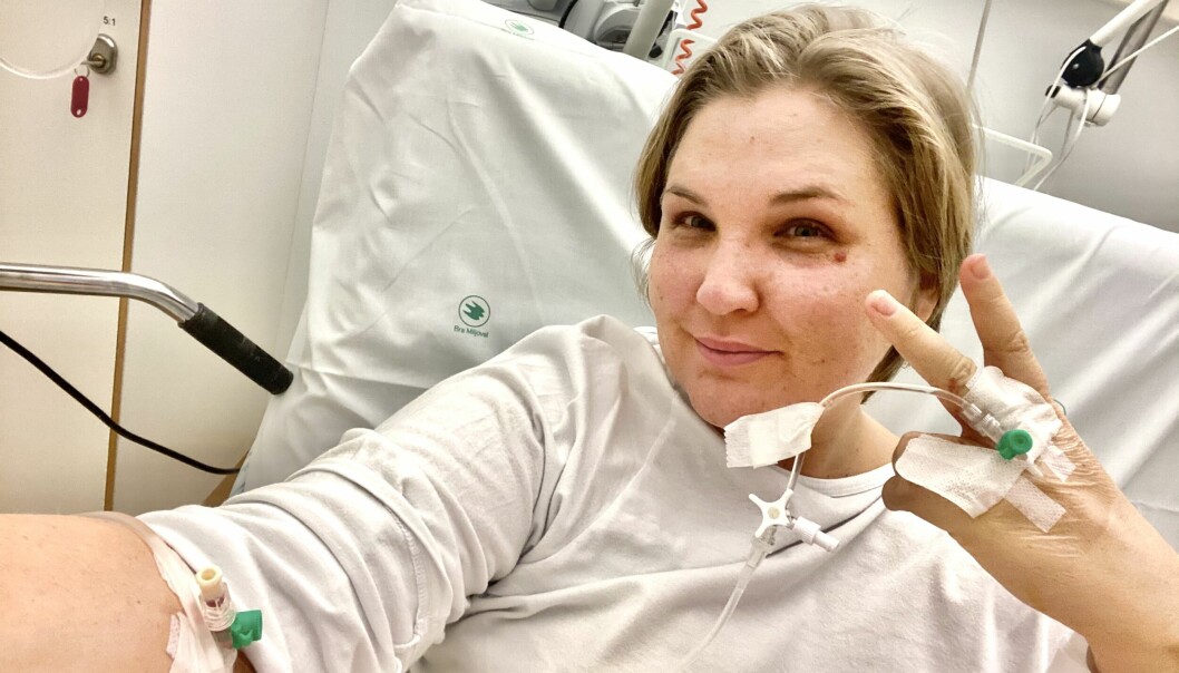 Hulda efter operationen. Foto: Privat