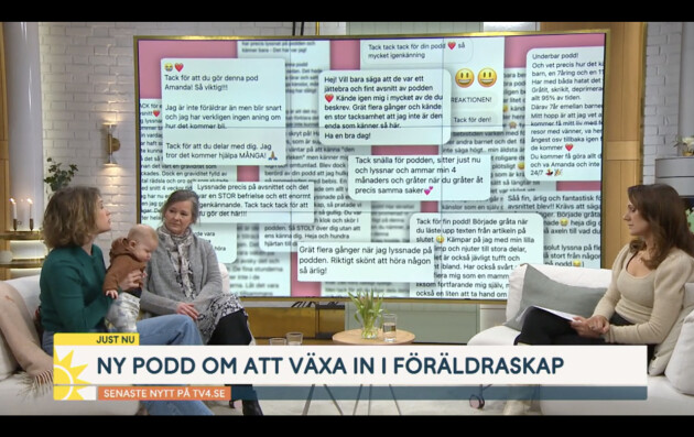 Amanda Colldén har hittills fått mängder av positiva kommentarer från föräldrar som känner igen sig. Samtidigt räknar hon tyvärr, säger hon, med att också tvingas ta emot negativa kommentarer. Foto: Tv4/Nyhetsmorgon samtal i nyhetsmorgon