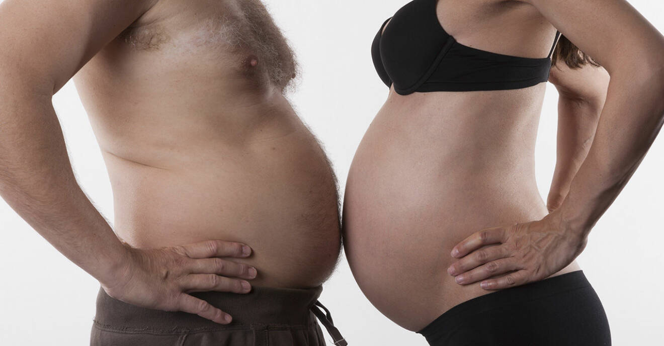 Gravidmage och en mans ölmage