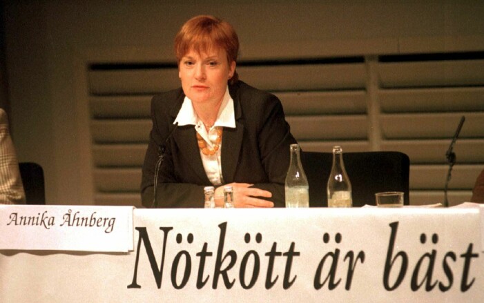 Jordbruksminister Annika Åhnberg deltar vid paneldebatten under Köttriksdagen i Jönköping år 1997.