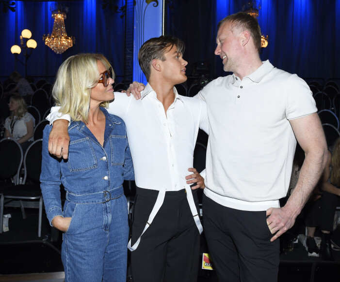 Lance Hedman med båda sina föräldrar, som var på plats och stöttade honom när han medverkade i Let's dance. Magdalena Graaf, Magnus Hedman, sonen Lance