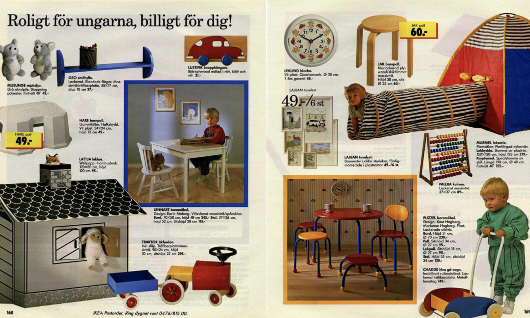 Extra allt i färgval, bilar på tapeten och ett skojigt tält ser vi på ett uppslag i Ikea-katalogen 1991. Foto: Ikea ikea-katalogen 90-talet