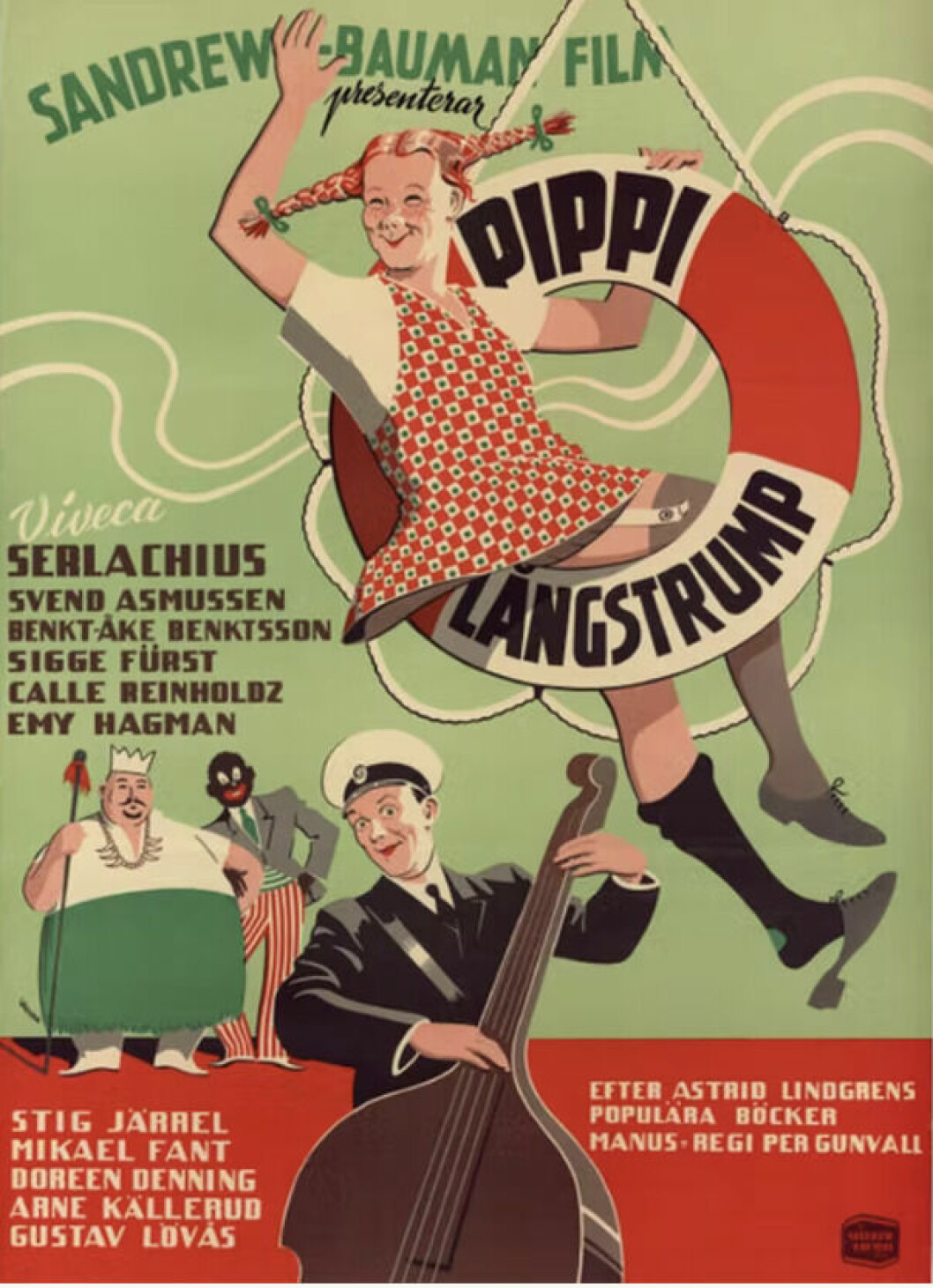 Omslaget till den första Pippi-filmen. Illustration: Astridlindgren.com. Astris Lindgren Pippi 1949
