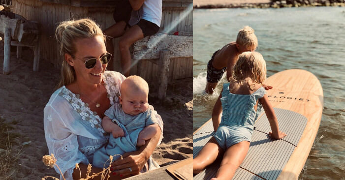 Simkunniga barn kan testa på att surfa medan de allra minsta har det bäst på strandkanten. Mamma på Surflogiet