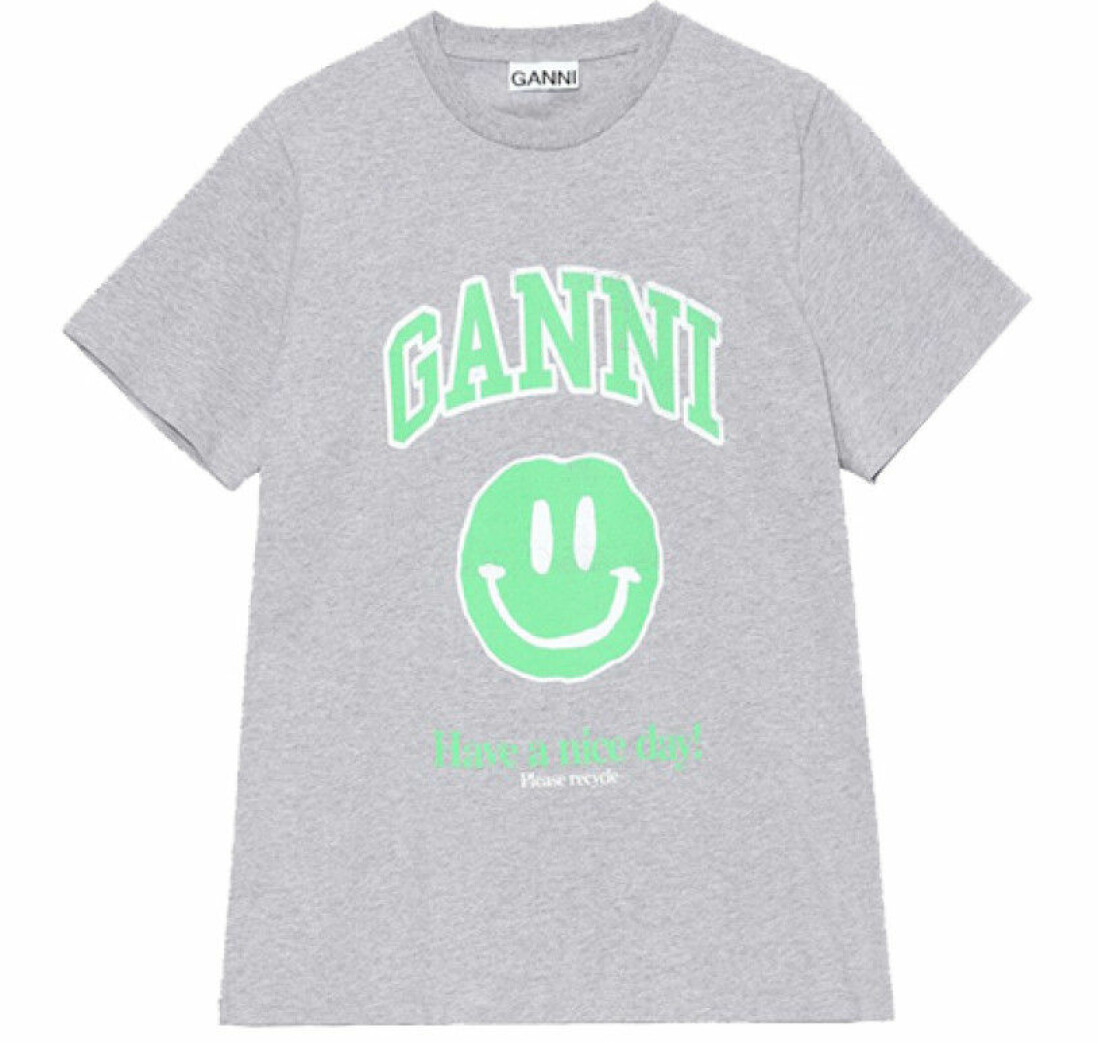 Grå t-shirt med tryck Ganni