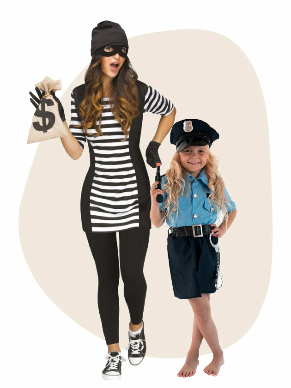 Tjuvdräkt vuxen och polisuniform barn