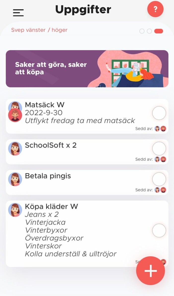 Så här ser appen ut. Bara för föräldrarna att bocka i när något av sysslorna är gjorda.